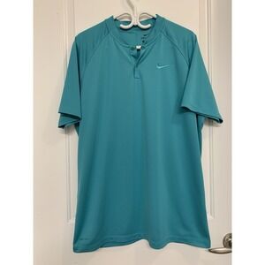 Nike Golf DRI-FIT XL Henley Blade Collar Polo Shirt Teal Blue Embroidered Swoosh